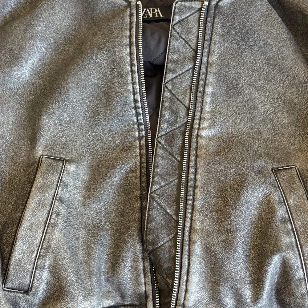 Zara Distressed Faux Leather Bomber Jacket - Picture 5 of 6